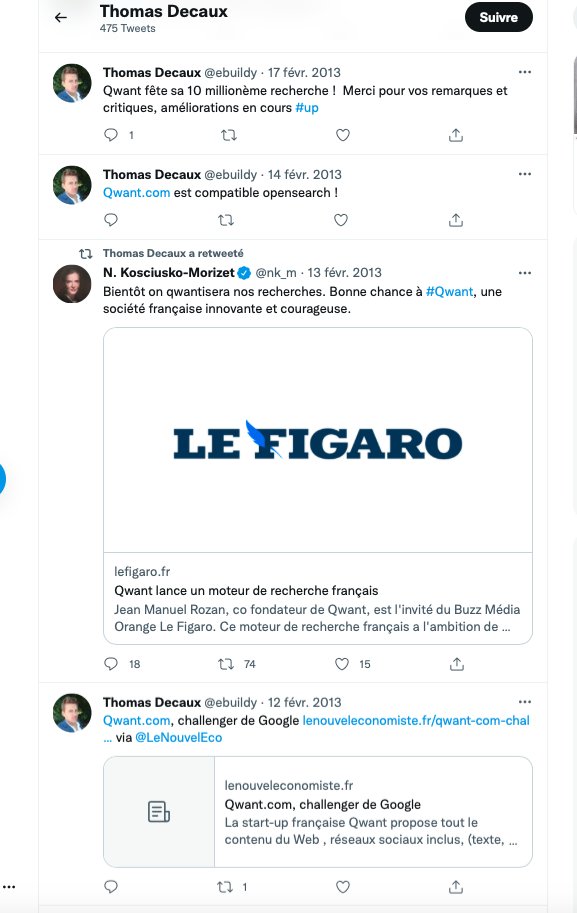 P60 - publications du compte Thomas Decaux concernant Qwant en février 2013